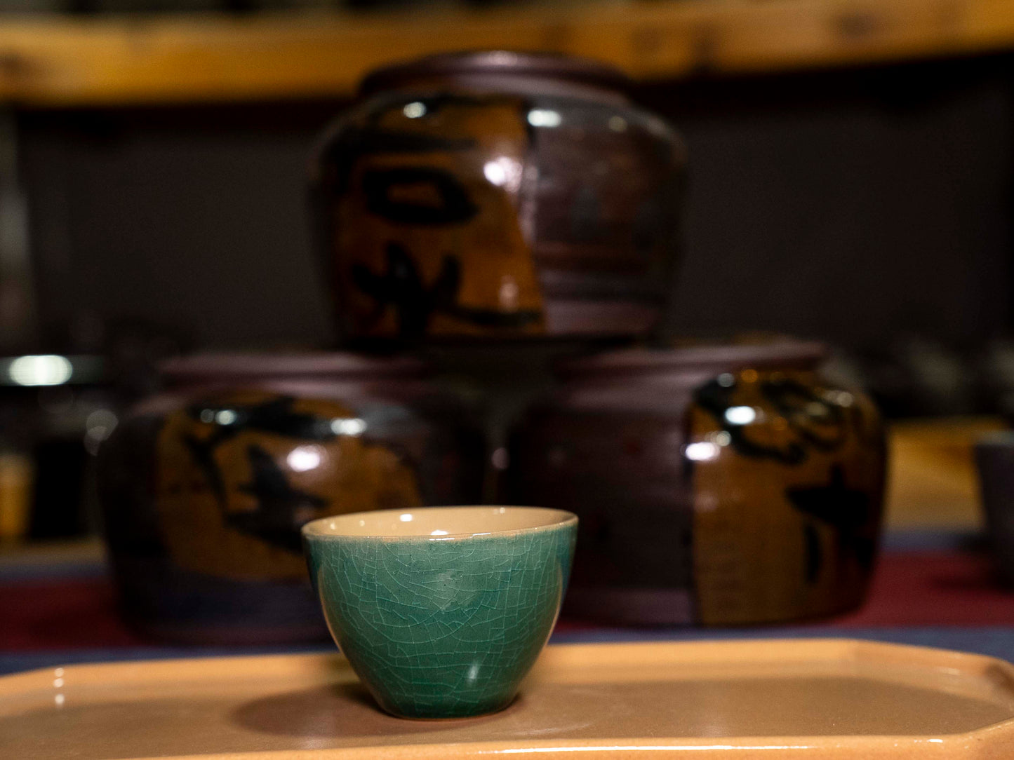 Handcrafted Ceramic Green ice crack Tea Tasting Cup